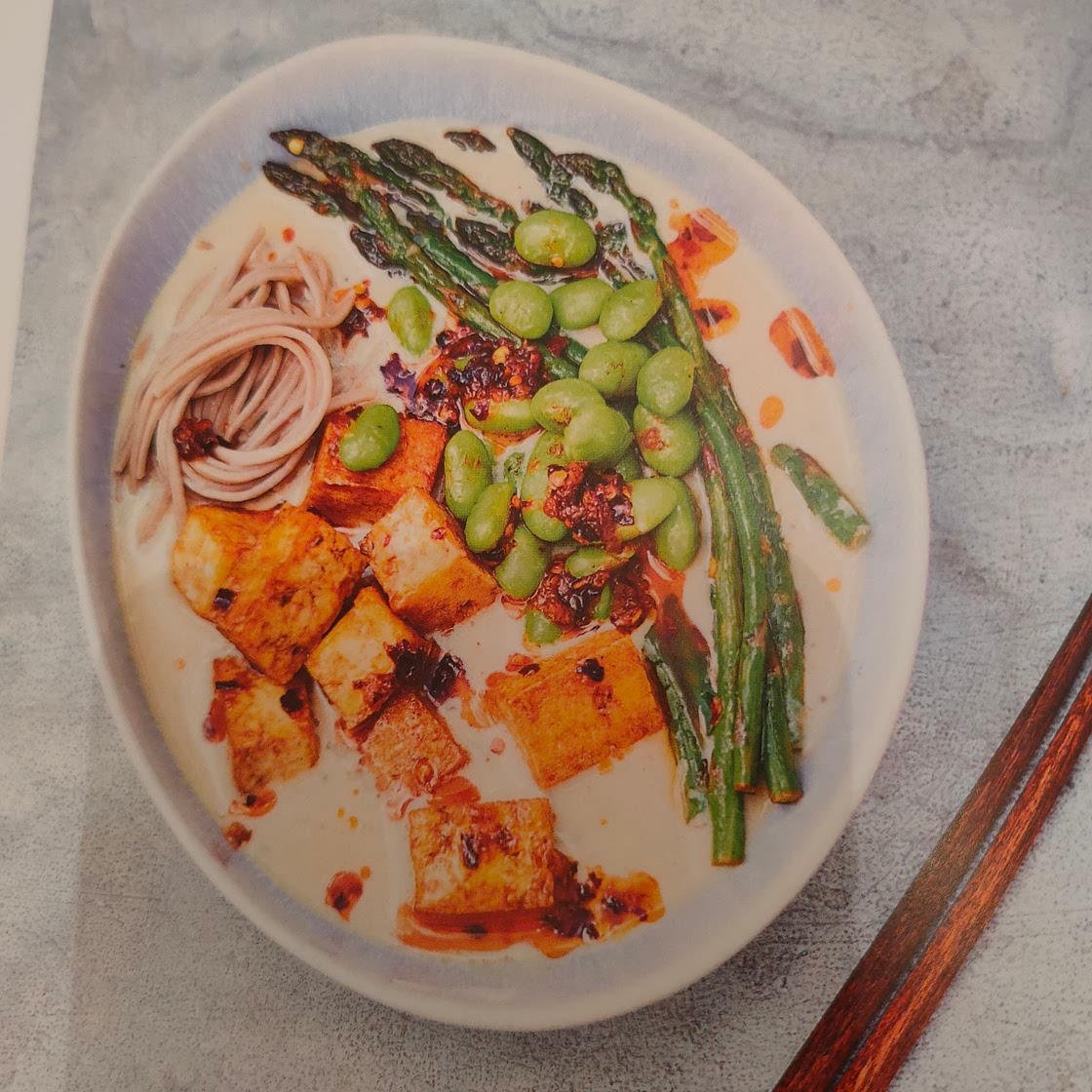 White Miso Ramen with Tofu and Asparagus