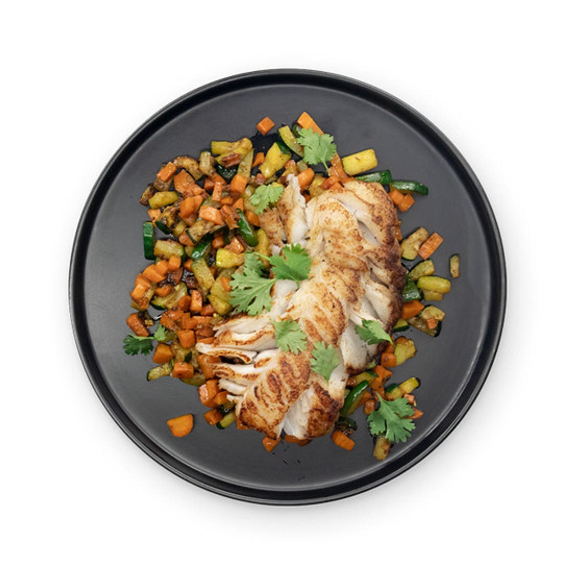 Cabillaud & poêlée légumes au curry