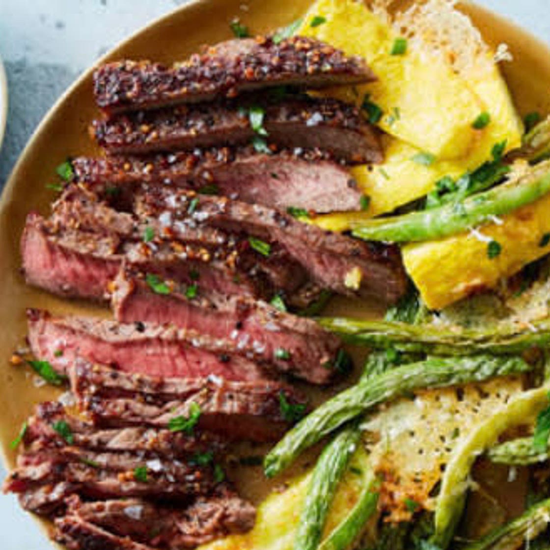 Butter-Basted Steak with Parm. Roasted Veg & Herb Aioli/Butter 