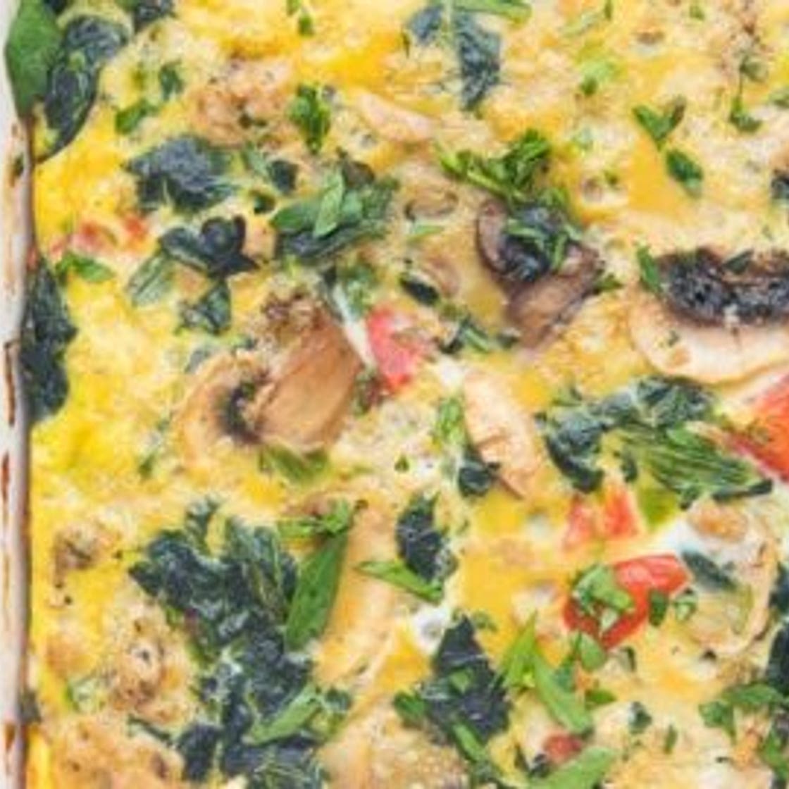 Whole30 Breakfast Casserole with Sausage, Eggs, Spinach, and Mushrooms
