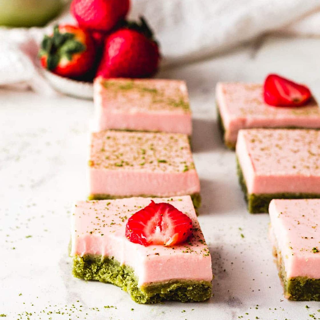 Matcha strawberry cream bars