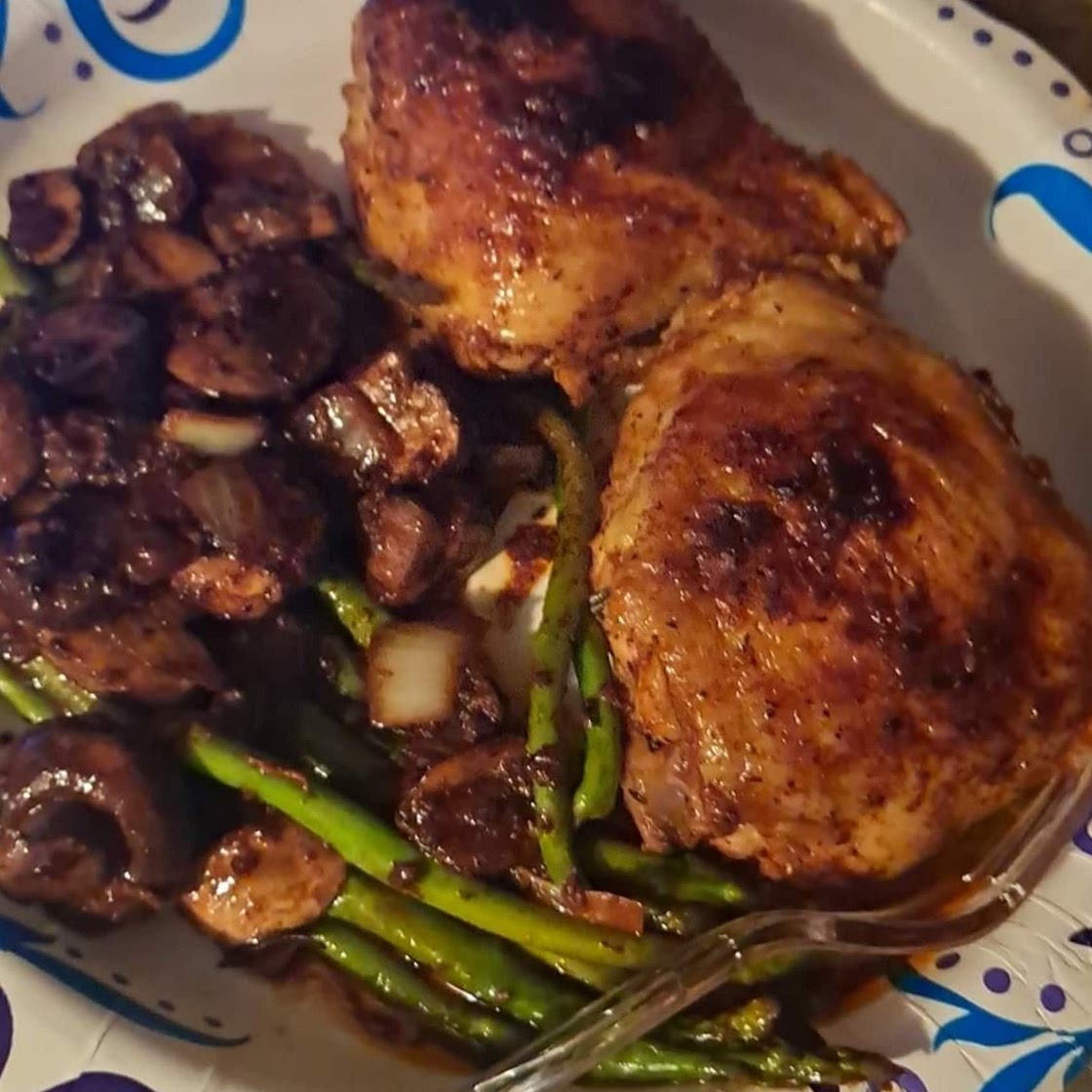 Garlic Herb Butter Chicken Thighs with Asparagus