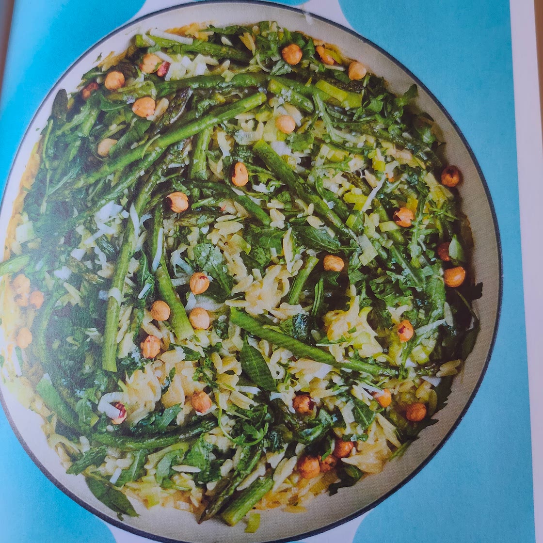 Quick Cook Leek Orzotto with Asparagus, Hazlenuts and Rocket