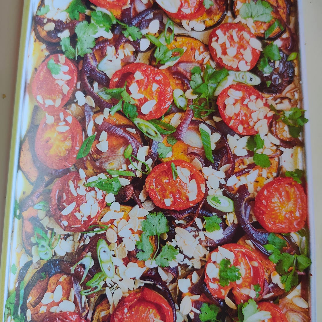 Aubergine with Tomatoes, Harissa and Almonds