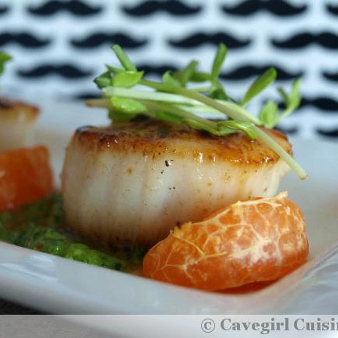 SousVide Scallops in Orange-Butter Sauce with Basil Pesto