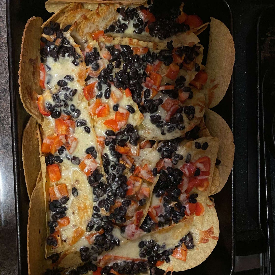 One-pan nachos with black beans
