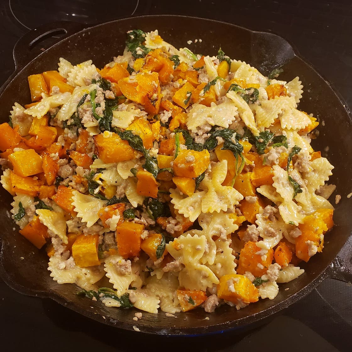 Creamy Butternut Squash Pasta with Sausage and Spinach