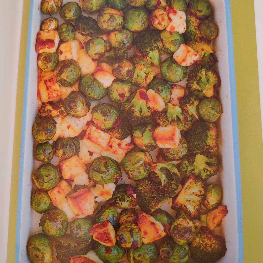 Spicy Harissa Sprouts and Broccoli with Halloumi and Spinach