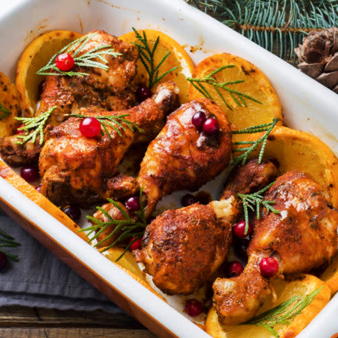 Pilons de poulet aux oranges et canneberges