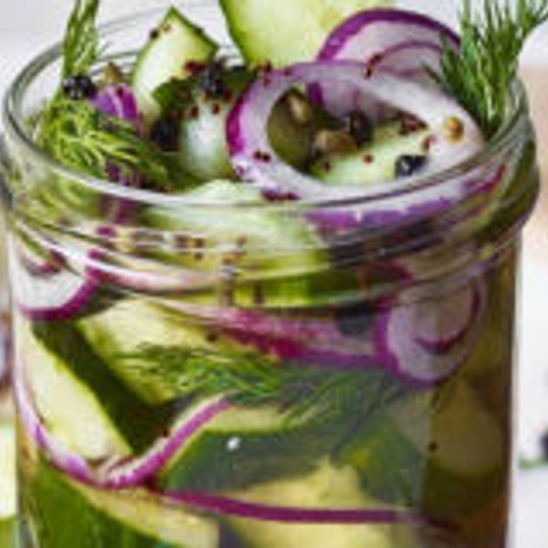 Pickled cucumber & red onion with mustard seeds