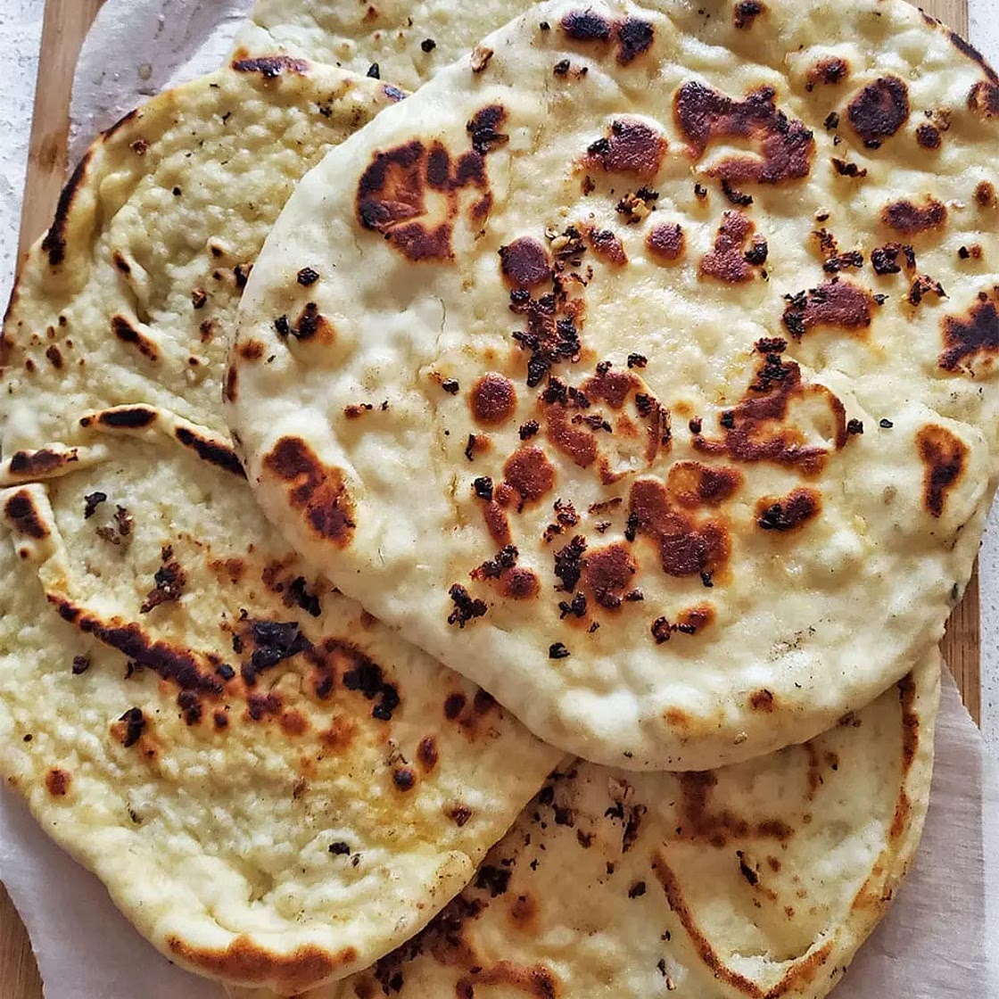 Soft Pan Fried Garlic Naan Bread