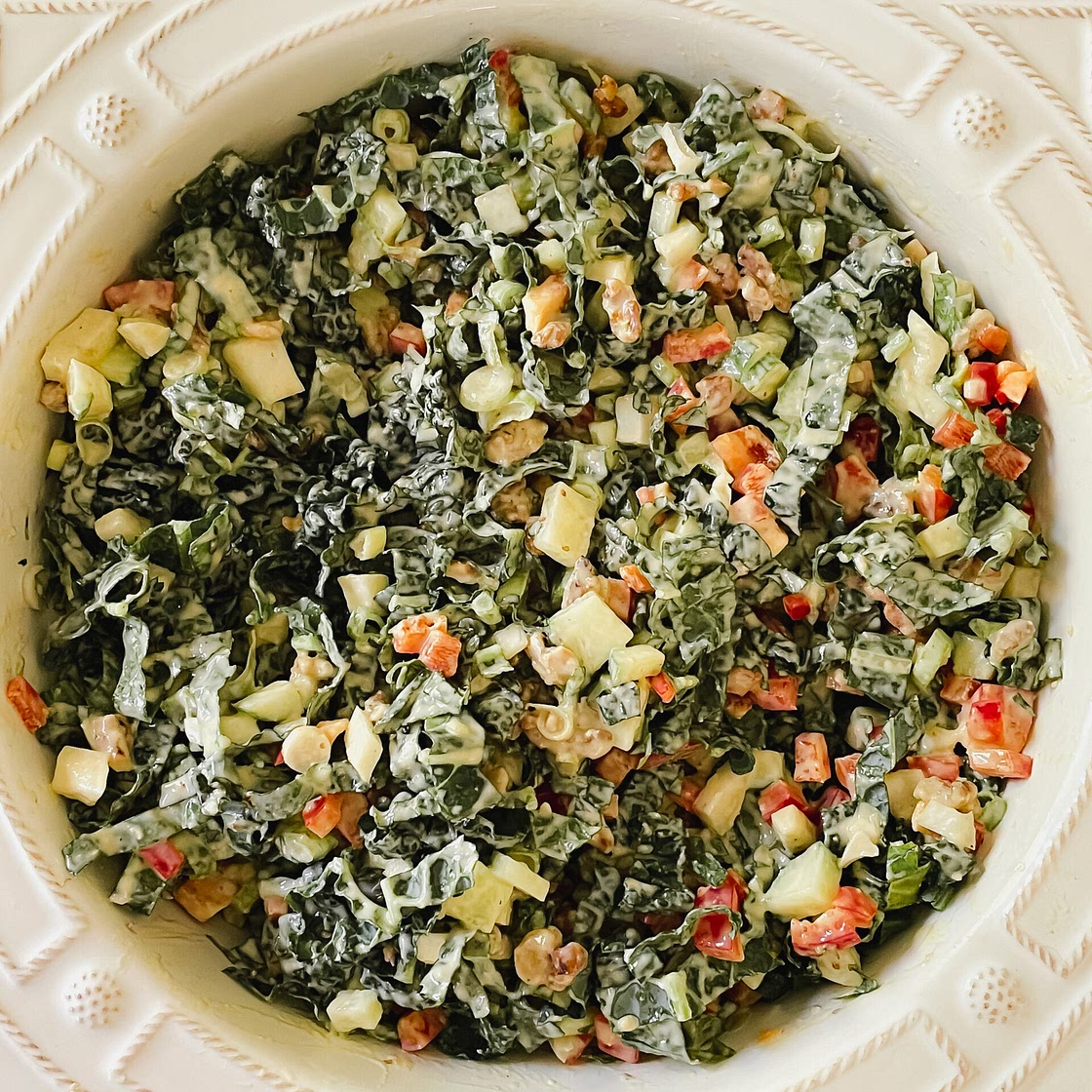 Tuscan Kale Chopped Salad with Lemon Tahini Dressing (Vegetarian, Gluten-Free)
