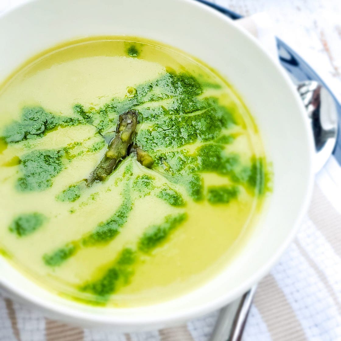 Cream Of Asparagus Soup With Lemon-Cilantro Pesto