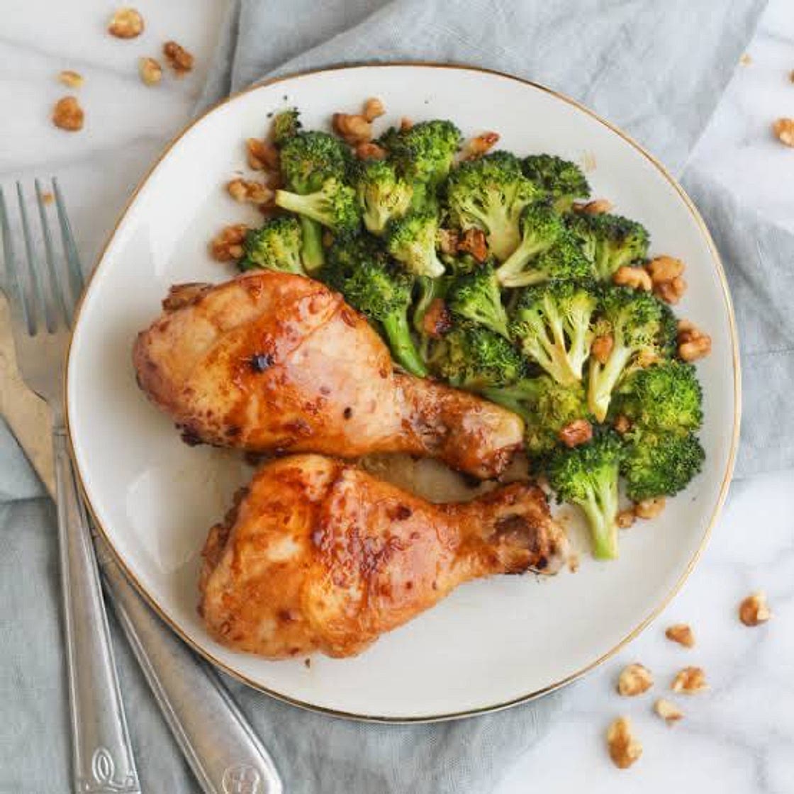 Budget Roast chicken with broccoli and garlic butter