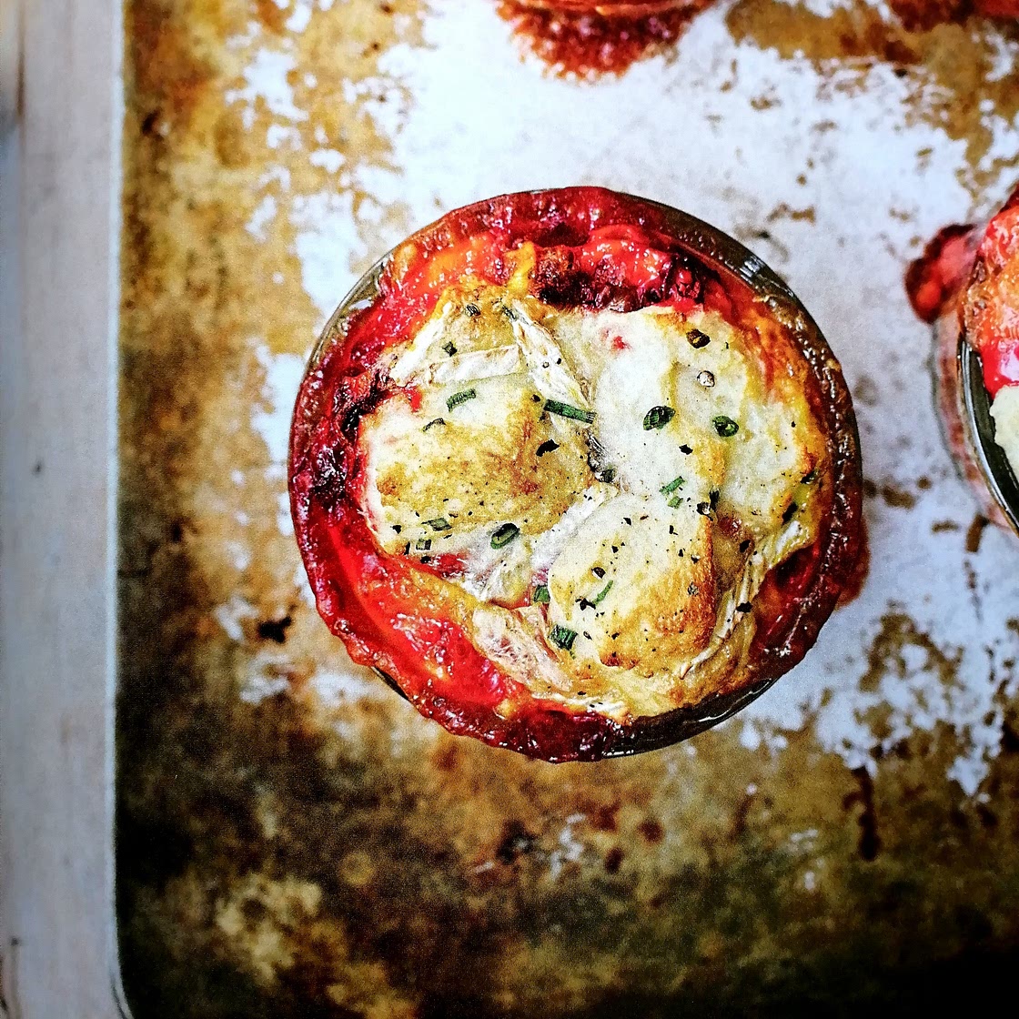Beetroot chive and camembert strata