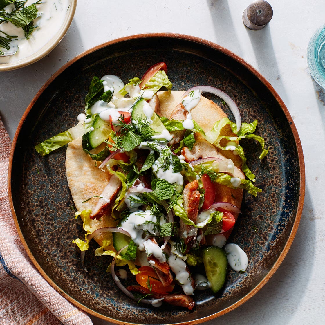 Shawarma-Spiced Chicken Pita with Tahini-Yogurt Sauce Recipe