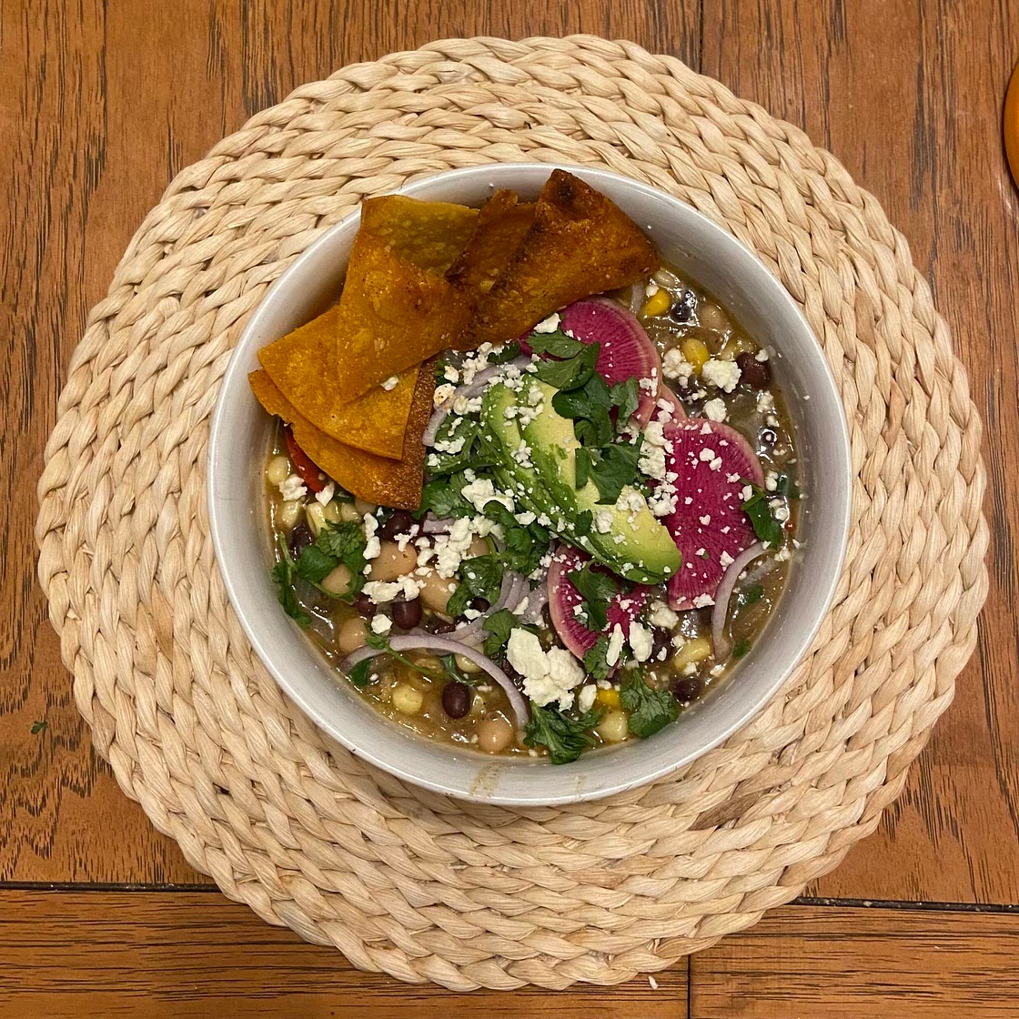 Vegetarian pozole verde soup