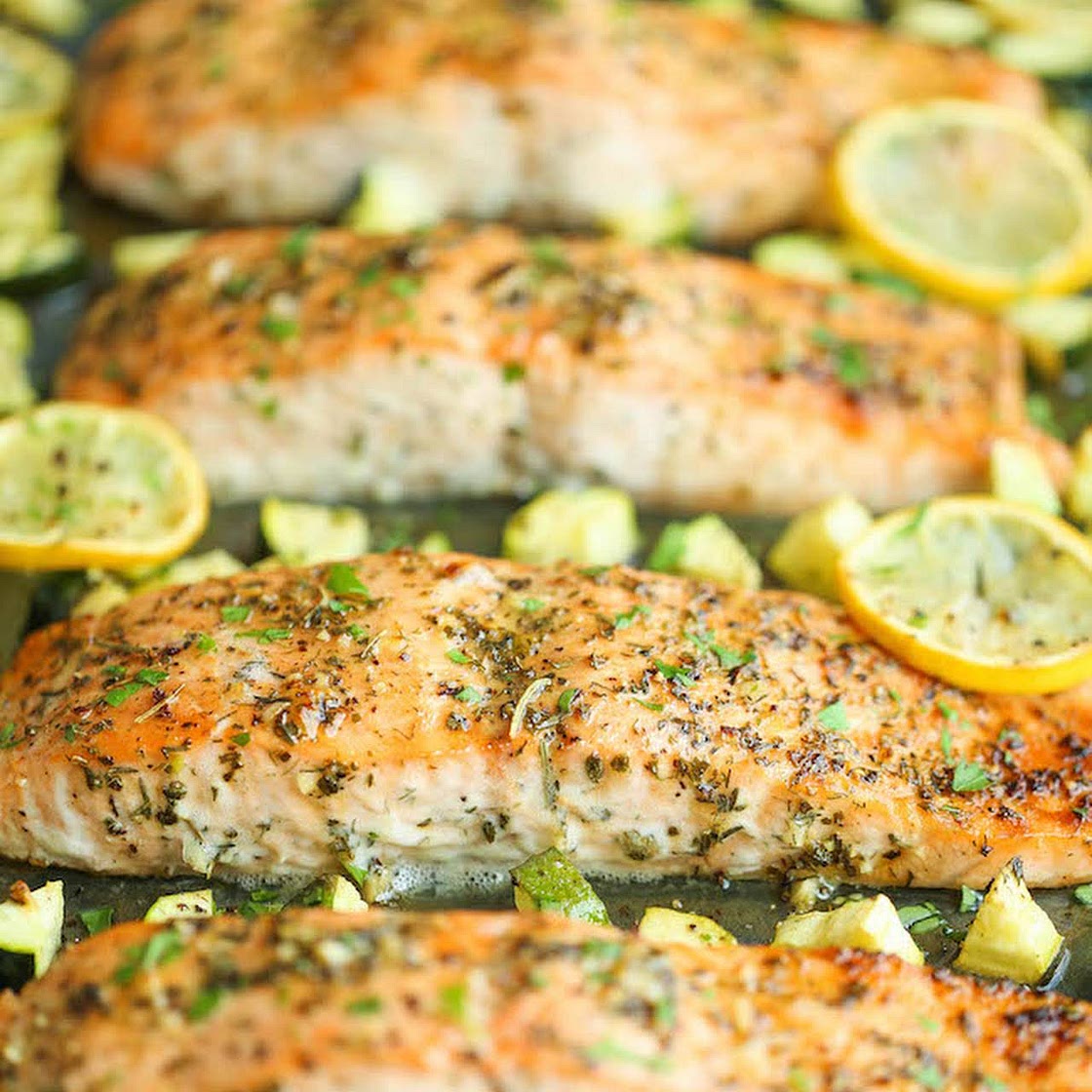 One Pan Lemon Herb Salmon and Zucchini