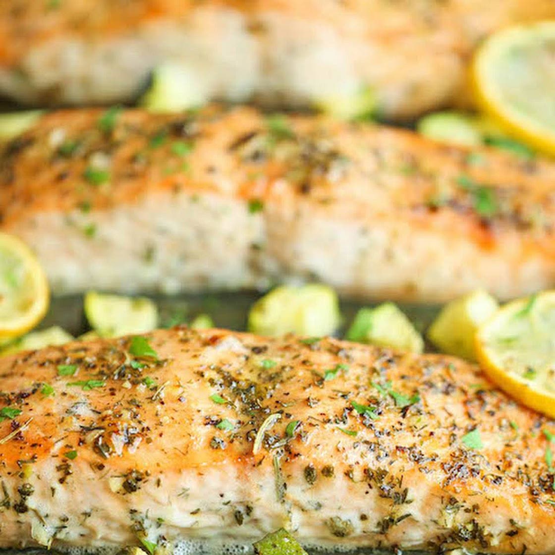 One Pan Lemon Herb Salmon and Zucchini