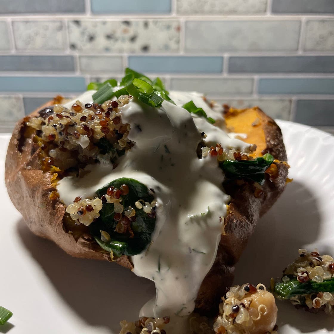 Vegan Stuffed Sweet Potatoes with Mediterranean Quinoa