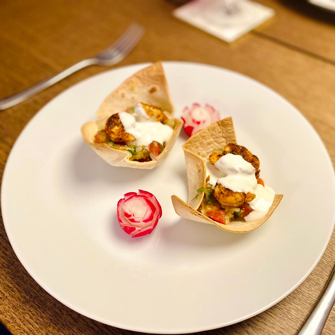 Shrimp Taco Cups with chunky Avocado Salsa