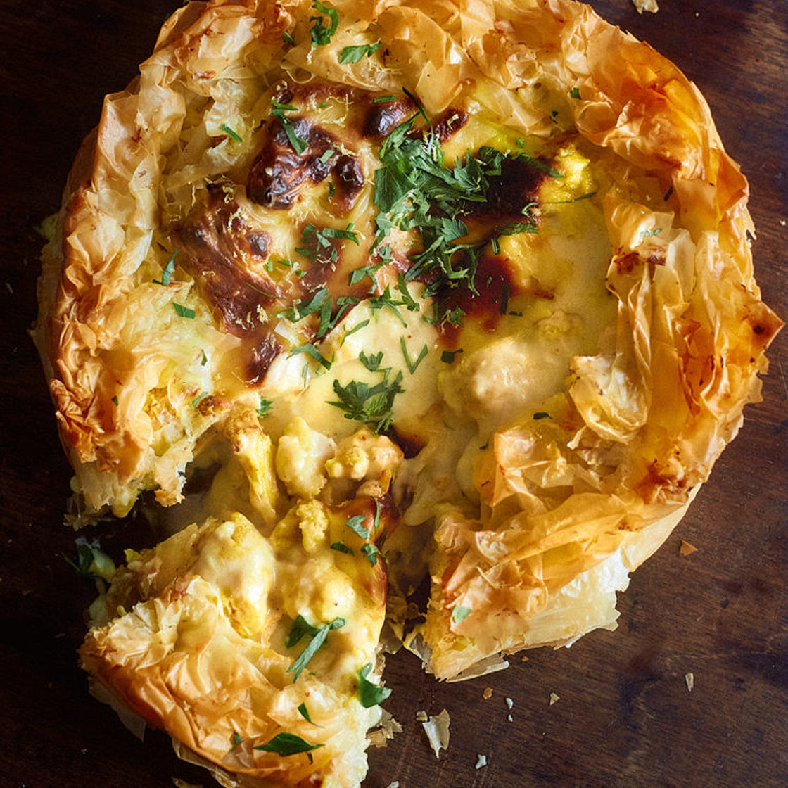 Ottolenghi’s curried cauliflower cheese filo pie