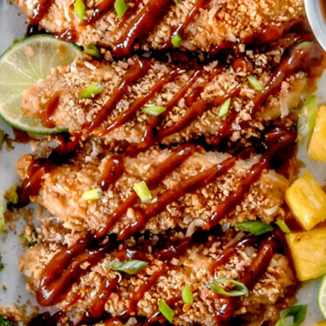 Sheet Pan Thai Peanut Coconut Chicken with Pineapple