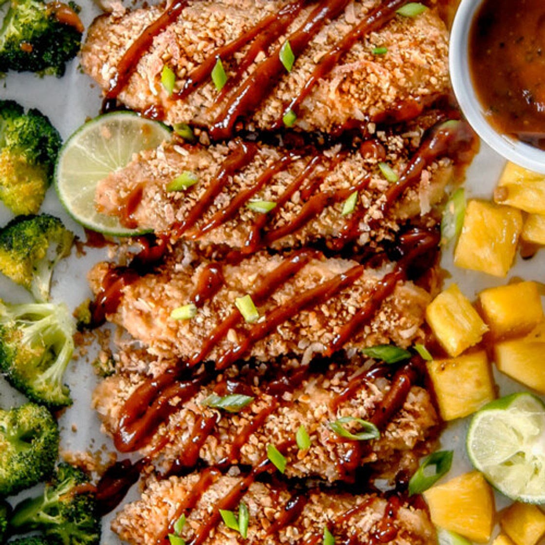 Sheet Pan Thai Peanut Coconut Chicken with Pineapple