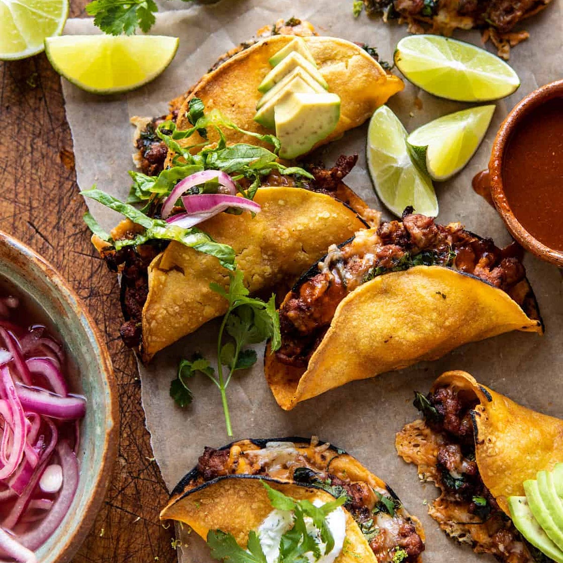 Weeknight Cheesy Baked Chipotle Chicken Tacos with Cilantro Lime Ranch