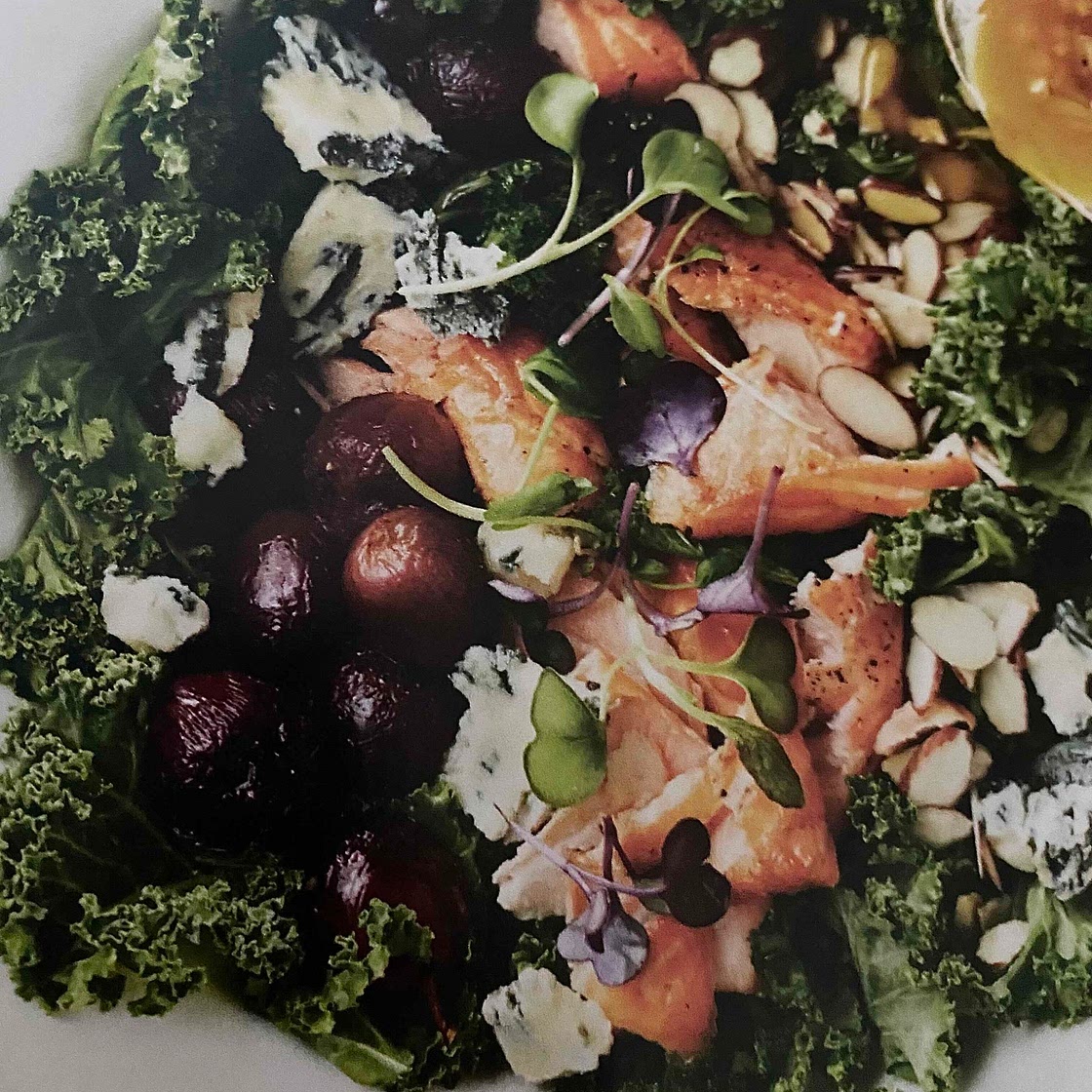 Roasted Grape & Salmon Kale Salad