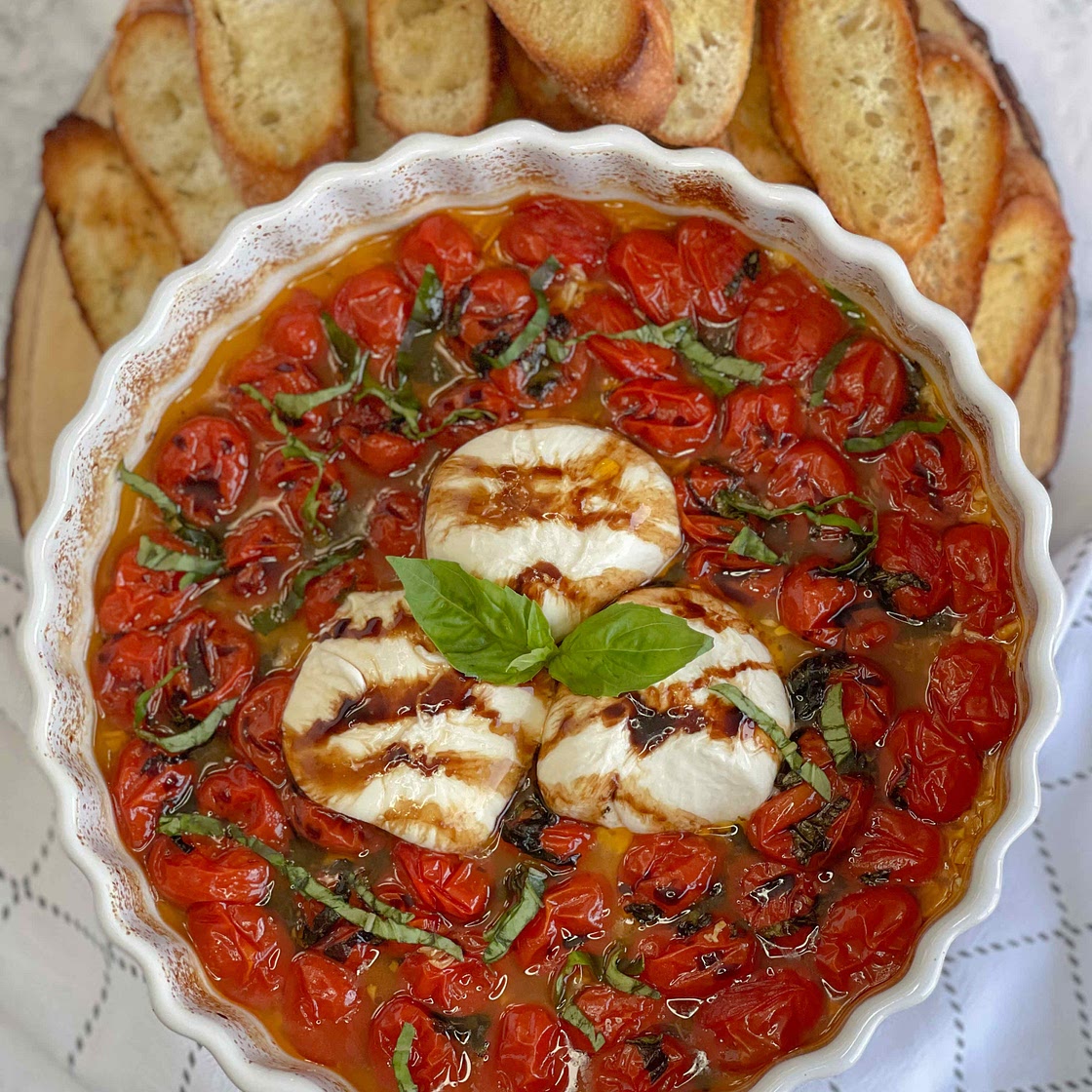 Oven roasted tomatoes with burrata cheese 