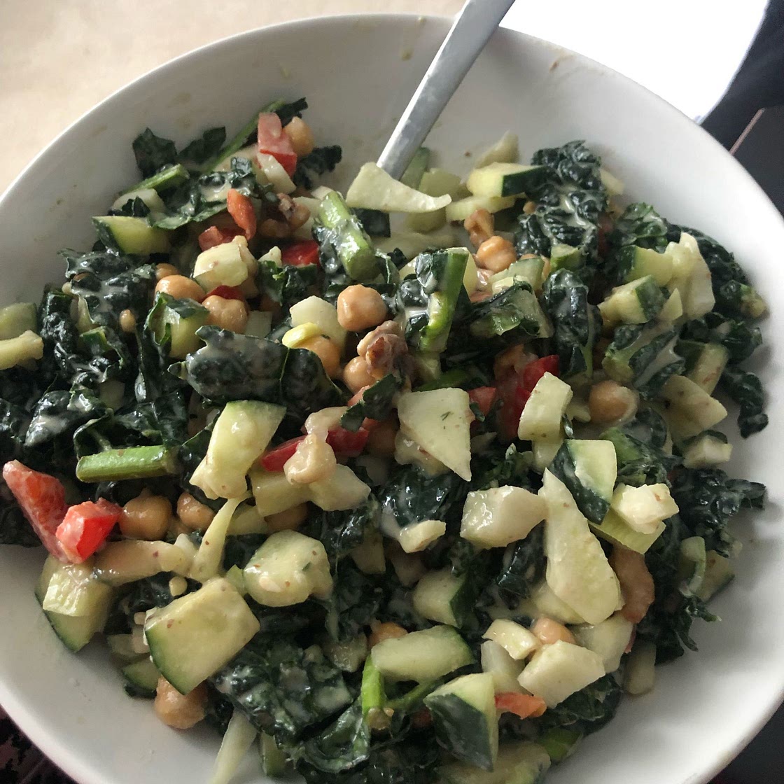 Tuscan Kale Chopped Salad with Lemon Tahini Dressing (Vegetarian, Gluten-Free)