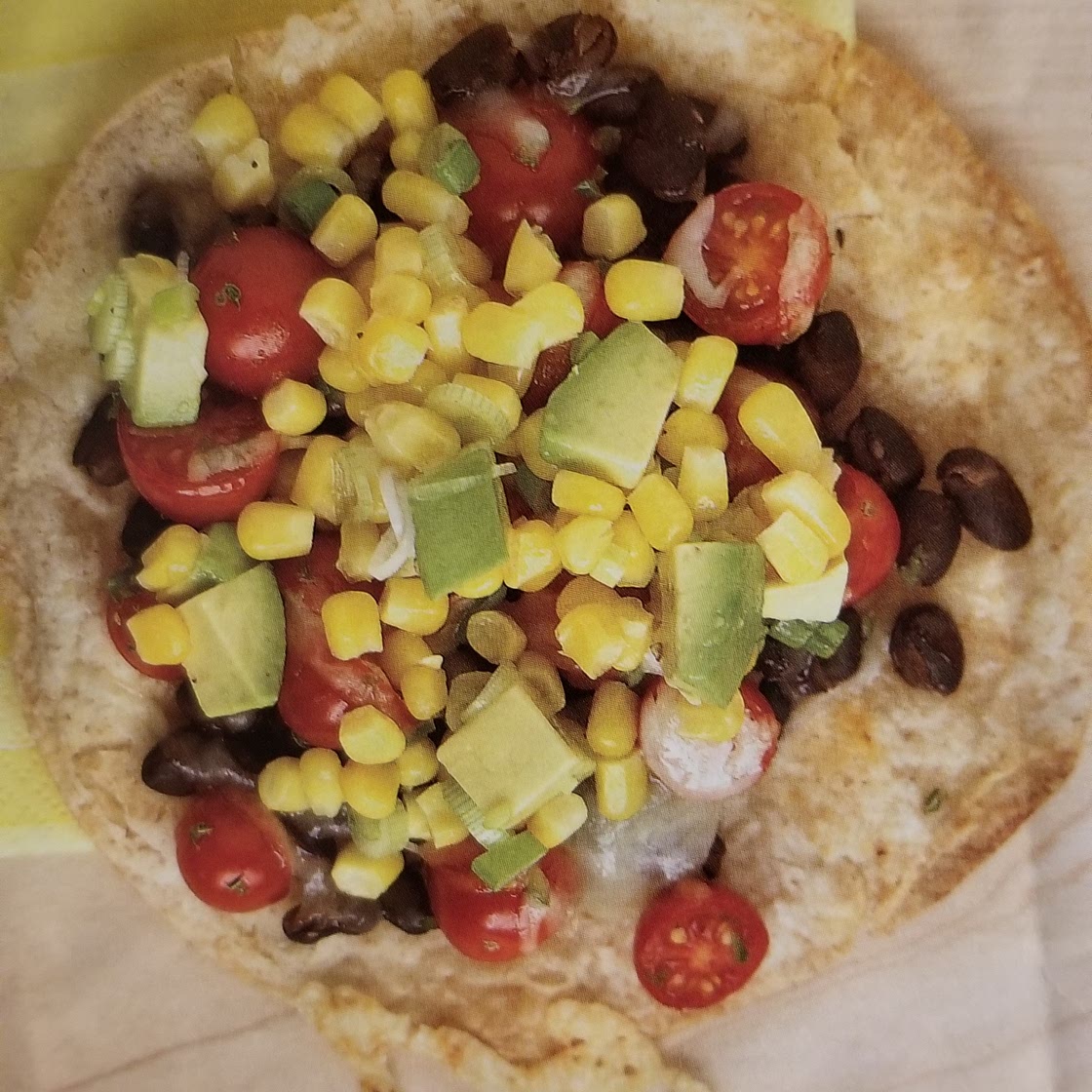 Black bean tostadas with corn relish