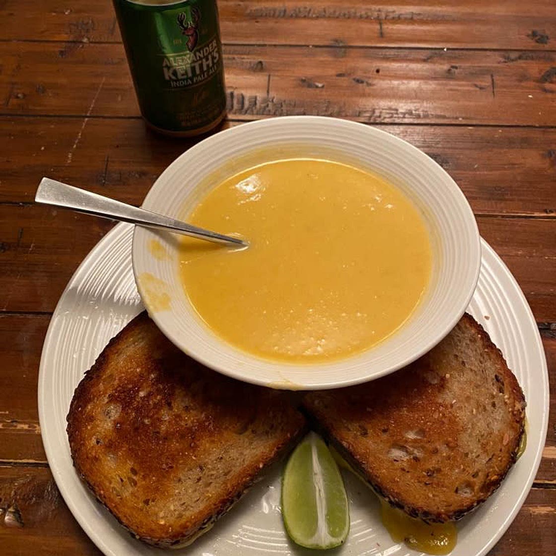 Butternut Squash Soup with Apple Grilled Cheese Sandwiches