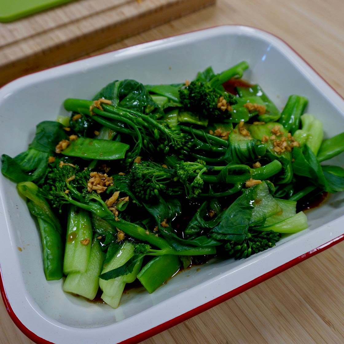 Steamed Vegetables with Ginger Soy Dressing