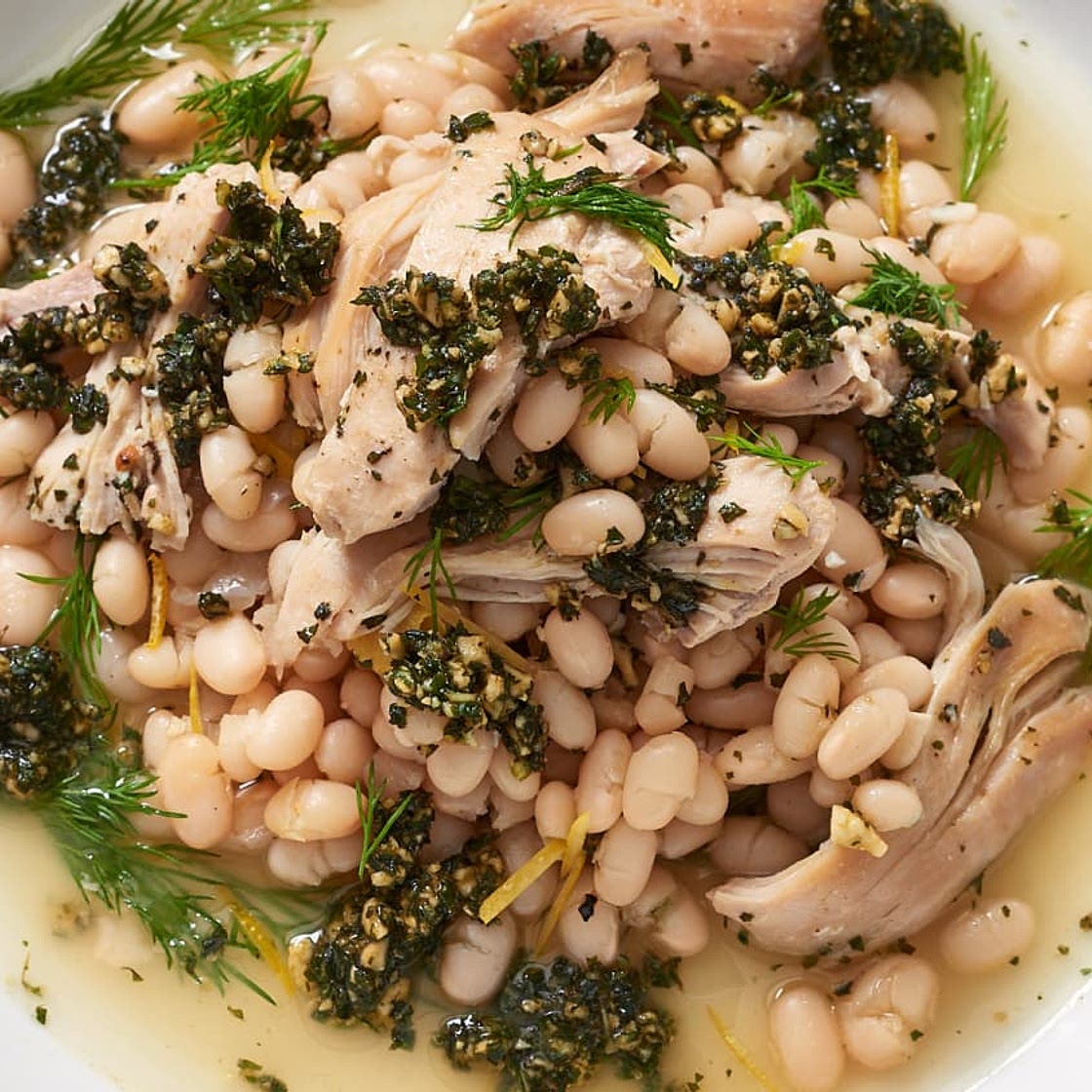 Recipe: Lemon Braised Chicken & Beans with Mint Pesto