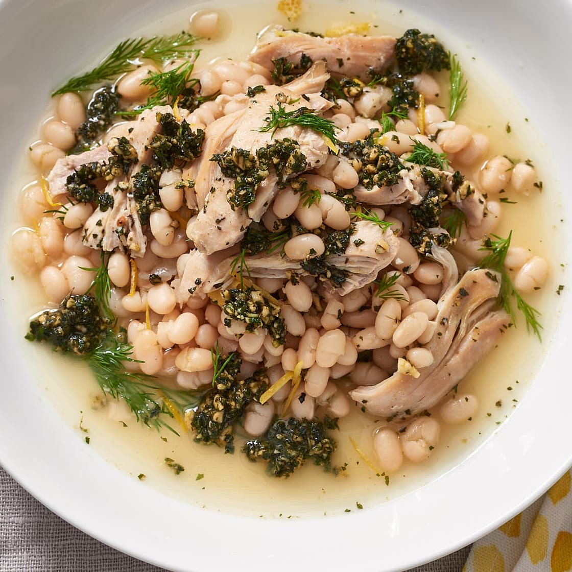 Recipe: Lemon Braised Chicken & Beans with Mint Pesto