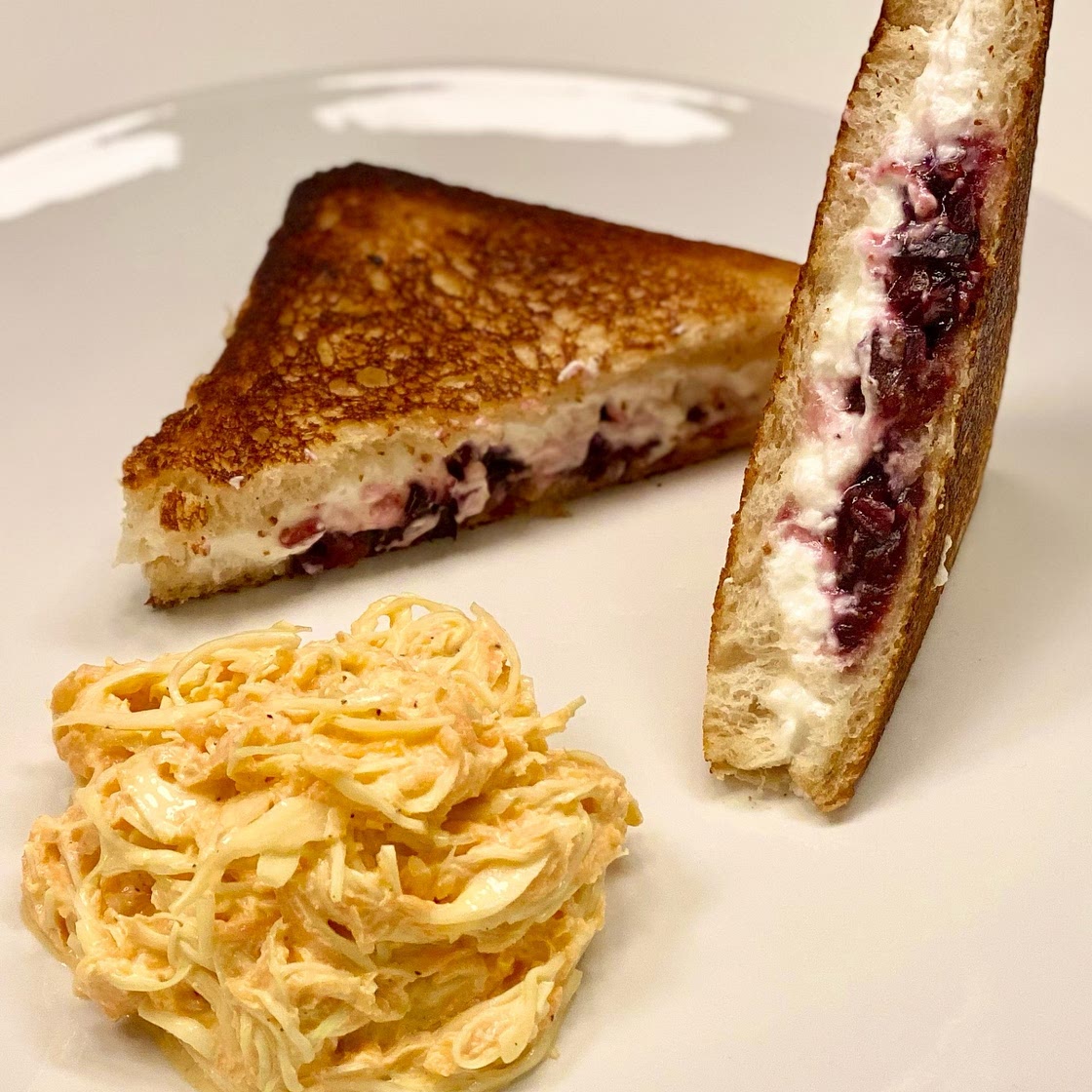 Grilled Goat Cheese & Plum Jam Sandwiches with Endive & Marinated Cucumber Salad