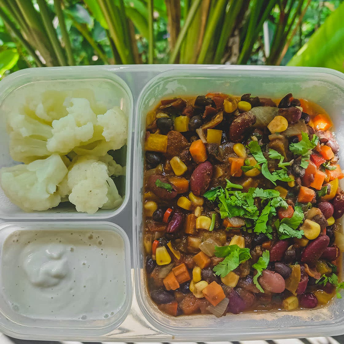 Mexican Chili with Cauliflower & Cashew Sour Cream