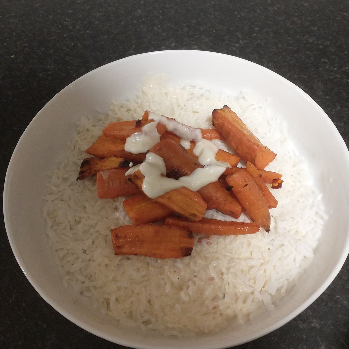Harissa rice and roasted carrots