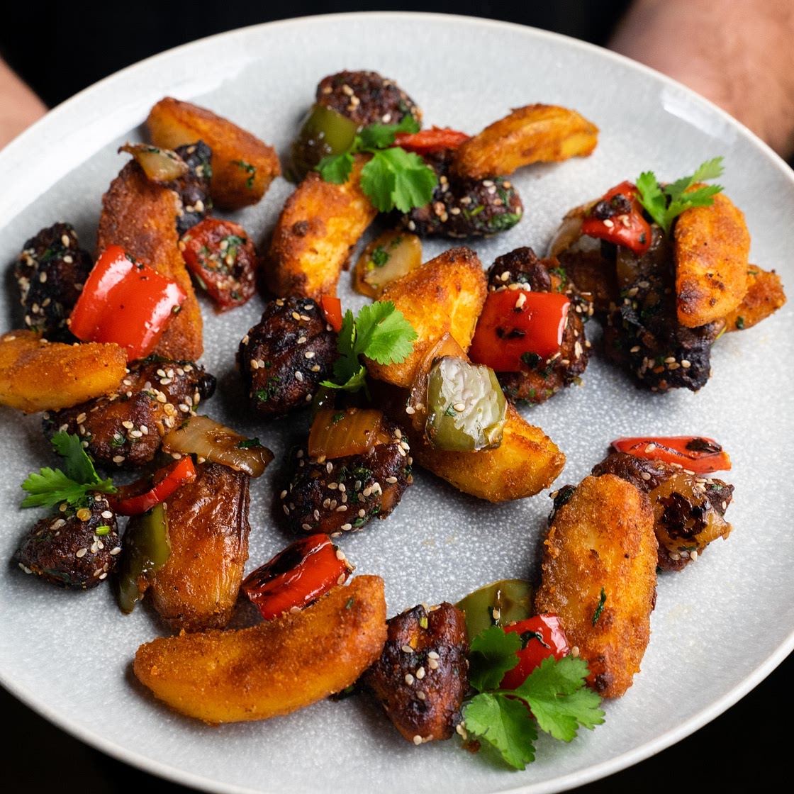 Spicy Salt & Pepper Chicken with Cajun Style Potato Wedges by Pureety