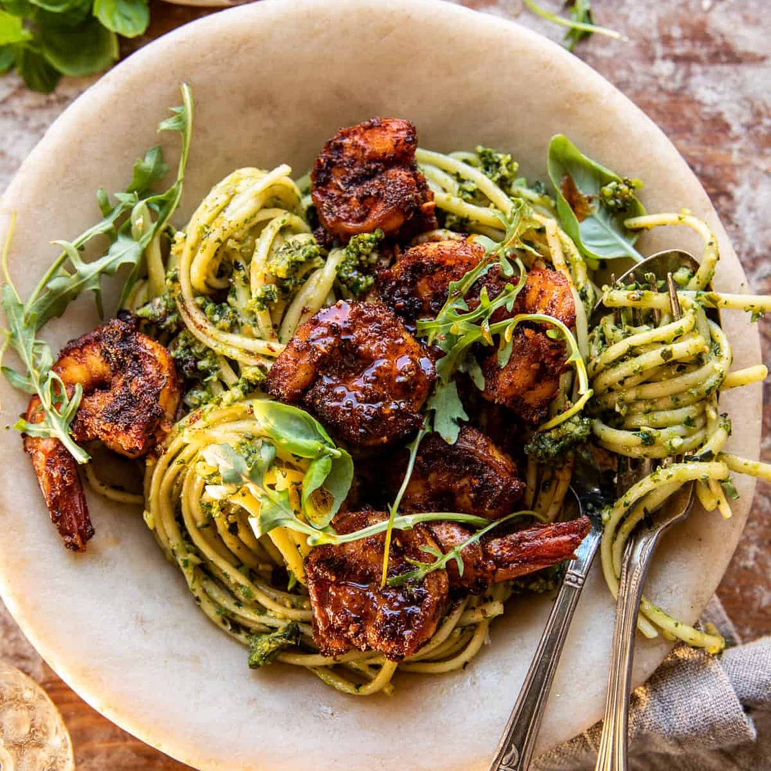 Cajun Garlic Butter Shrimp with Creamy Pesto Pasta