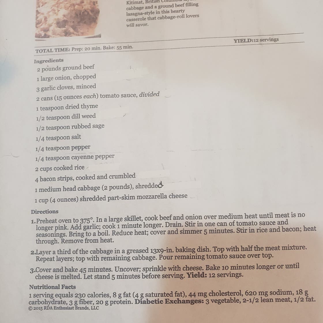 Cabbage Roll Casserole Recipe