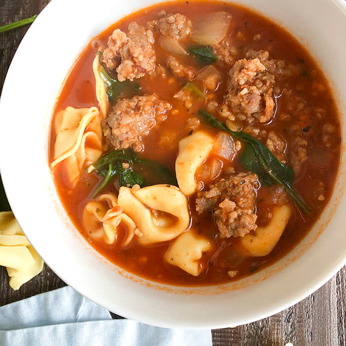 Tortellini Soup with Italian Sausage & Spinach