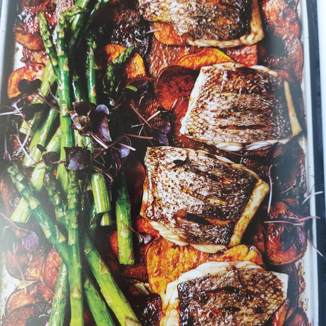 Sesame Soy Fish with Asparagus and Sweet Potato