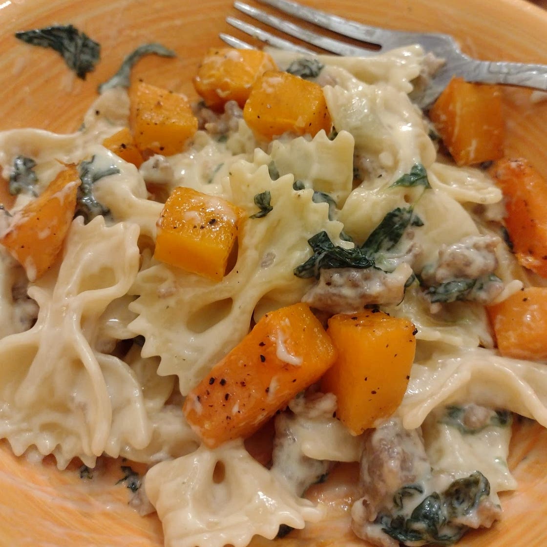 Creamy Butternut Squash Pasta with Sausage and Spinach