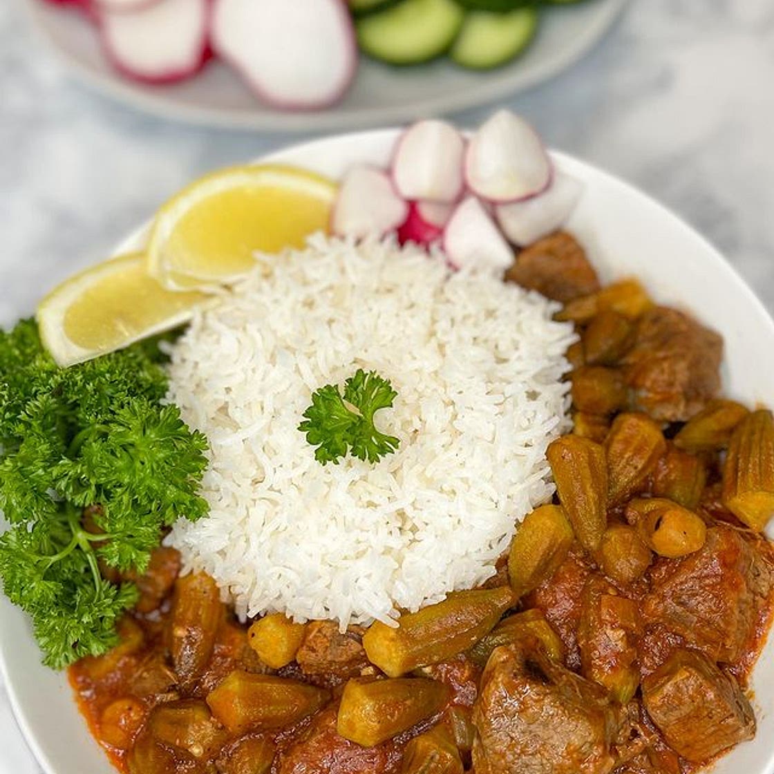 Bamia stew (okra) with rice