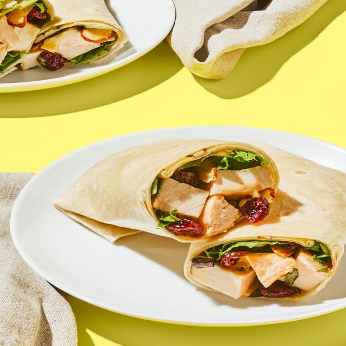 10 minute lunch Honey Mustard Chicken Salad Wrap with Almonds & Dried Cranberries