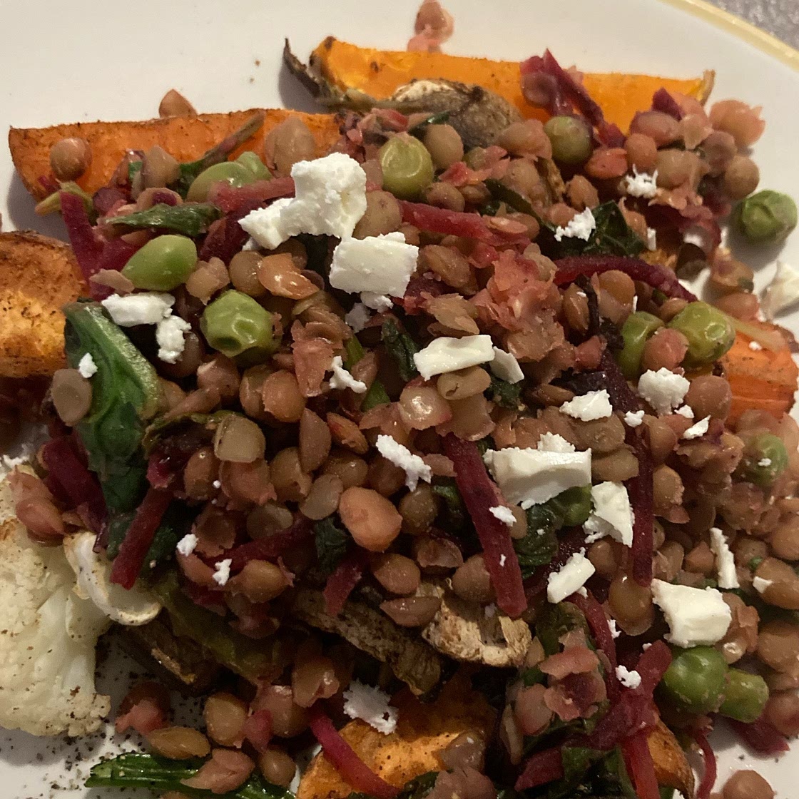 Puy lentil, spiced roast carrot & feta salad