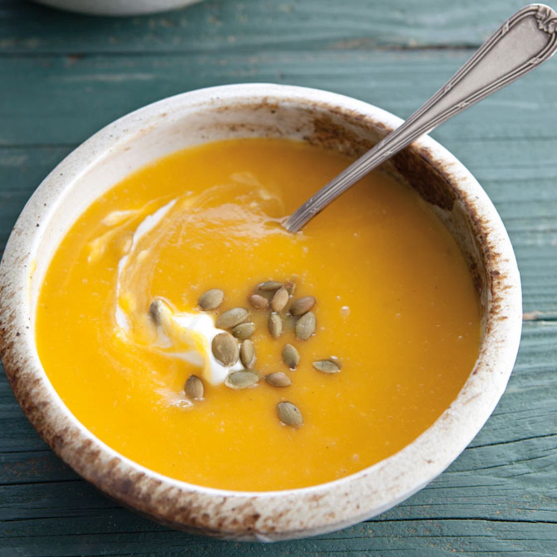 Butternut Squash and Apple Soup with Pumpkin Seeds